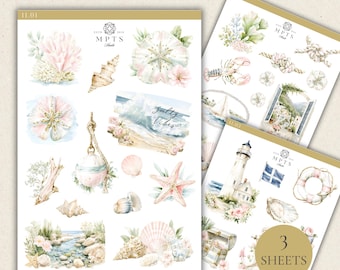 Coastal Planner Stickers, Beach Stickers, Ocean Planner Stickers, Lighthouse Stickers, Seashell Stickers, Summer Planner Kit