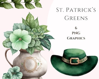 Watercolor Clipart, St, Patrick’s Day, Pngs, Green, Commercial Use Clipart, Scrapbooking, Spring Graphics, Sticker Graphics, Irish Clipart