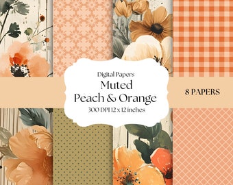 Muted Peach and Orange Digital Papers, Soft Color Digital Backgrounds, Seamless, Printable Digital Papers, Spring Trending Patterns