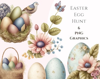 Easter Clipart, PNG Spring Graphics, Flowers Graphics, Easter Sublimation, Watercolor Graphics, Easter Egg, Spring Clipart, Planner Clipart