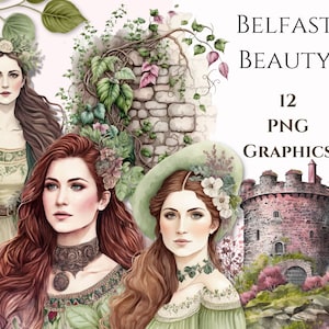 Clipart femmes, femmes irlandaises, png, mode femme, clipart à usage commercial, scrapbooking, agenda graphique, thème irlandais, graphiques femmes