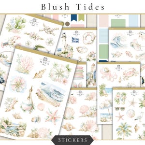 Blush Tides Stickers – Coastal Planner Stickers, Beach Junk Journal Stickers, Seashell Sticker Sheets, Ocean Cottagecore Stickers