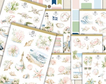 Blush Tides Stickers – Coastal Planner Stickers, Beach Junk Journal Stickers, Seashell Sticker Sheets, Ocean Cottagecore Stickers