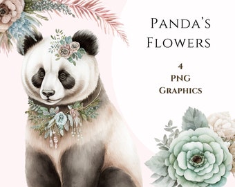 Watercolor Clipart, Cute Panda Bear, Pngs, Animals, Commercial Use Clipart, Scrapbooking, Floral Graphics, Nursery, Sticker Graphics