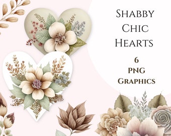 Valentines Clipart, Shabby Chic Graphics, Hearts and Flowers, Valentines Sublimation, Watercolor Graphics, Digital Planner Graphics, PNGs