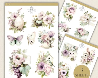 Blushing Garden Stickers – Floral Junk Journal Stickers, Vintage Botanical Planner Stickers - Mini Set 2