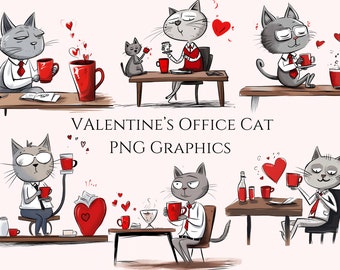 Watercolor Clipart, Valentine’s Day, Cat Pngs, Commercial Use Clipart, Sublimation Graphics, Trending Graphics, Sticker Graphics, Office Cat