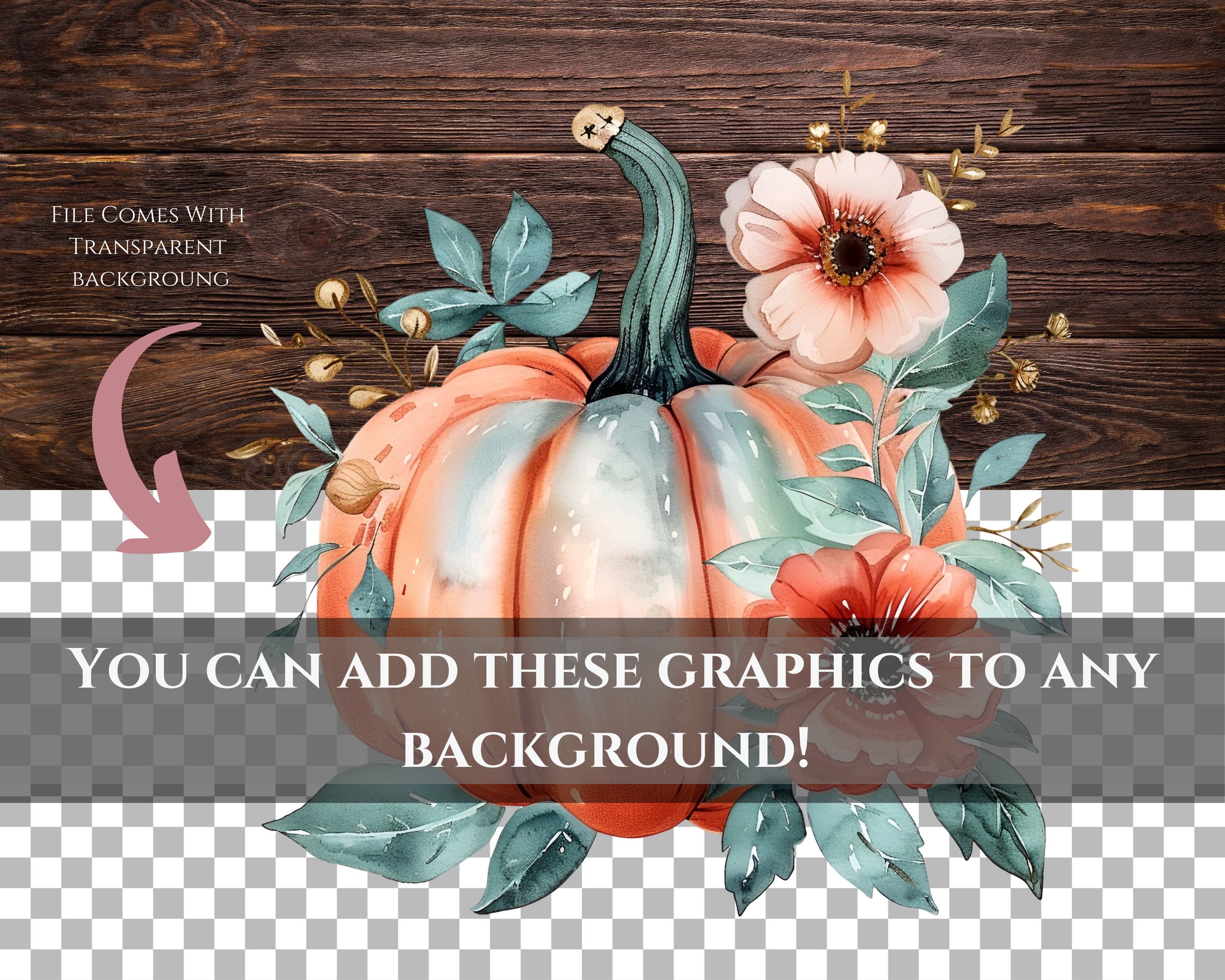 Watercolor Flower Clipart, Fall-themed Graphics, Sublimation Pngs ...