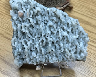Baby Blue Chalcedony Slab on Acrylic Stand