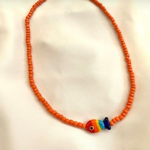 Orange Murano Glass Colourfull Fish Necklace
