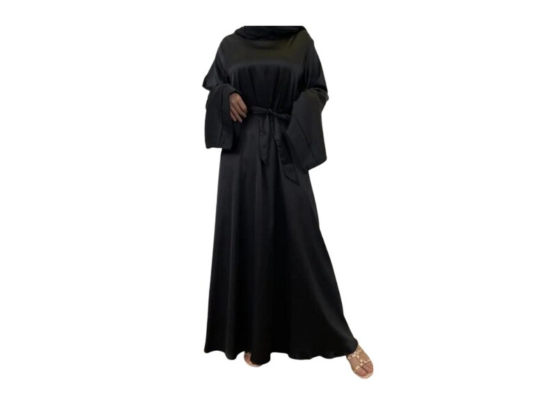 Exquisite Satin Embroidered Long Open Abaya