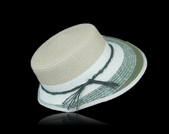 Chapeau de paille en Toyo, chapeau d'été, chapeau de plage, été, bord large devant, étroit à l'arrière, chapeau pour femme, protection solaire UV 50+