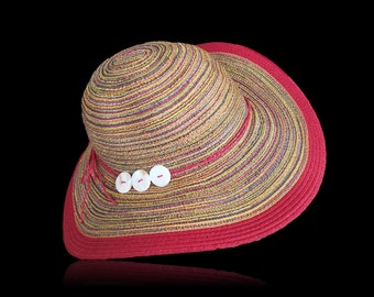 Sun hat made of Toyo and polyester straw hat, summer hat, hat, beach, summer, wide brim, women's hat, UV 50+