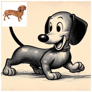 1920s Pet Caricatures - Vintage Style Pet Portraits, Max Fleischer Inspired Art, Custom Cartoon Pet Drawings