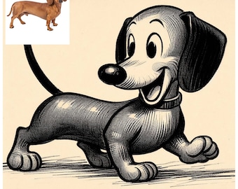 1920s Pet Caricatures - Vintage Style Pet Portraits, Max Fleischer Inspired Art, Custom Cartoon Pet Drawings