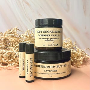 The Skin Bliss Bundle: 2 Pack Lip Salve, 8oz Whipped Body Butter and 4oz Soft Sugar Scrub - Spa Set Gift Set for Spouse Clean Skincare Fresh