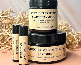 Skin Bliss Bundle- Lavender Vanilla Sugar Scrub, Whipped Shea Body Butter & Lip Salve