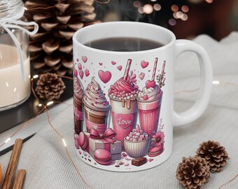 Rosa Kaffeekeramikbecher, 11 Unzen Keramikbecher, rosa Kaffeebecher, rosa Becher, Akzentkaffeebecher, rosa Kaffeebecher, Keramikkaffeebecher, Schokoladenbecher