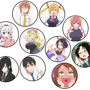 May include: A collection of circular anime character portraits. Each portrait features a different character with unique hairstyles, clothing, and expressions. The characters are set against a simple background, creating a clean and focused presentation.