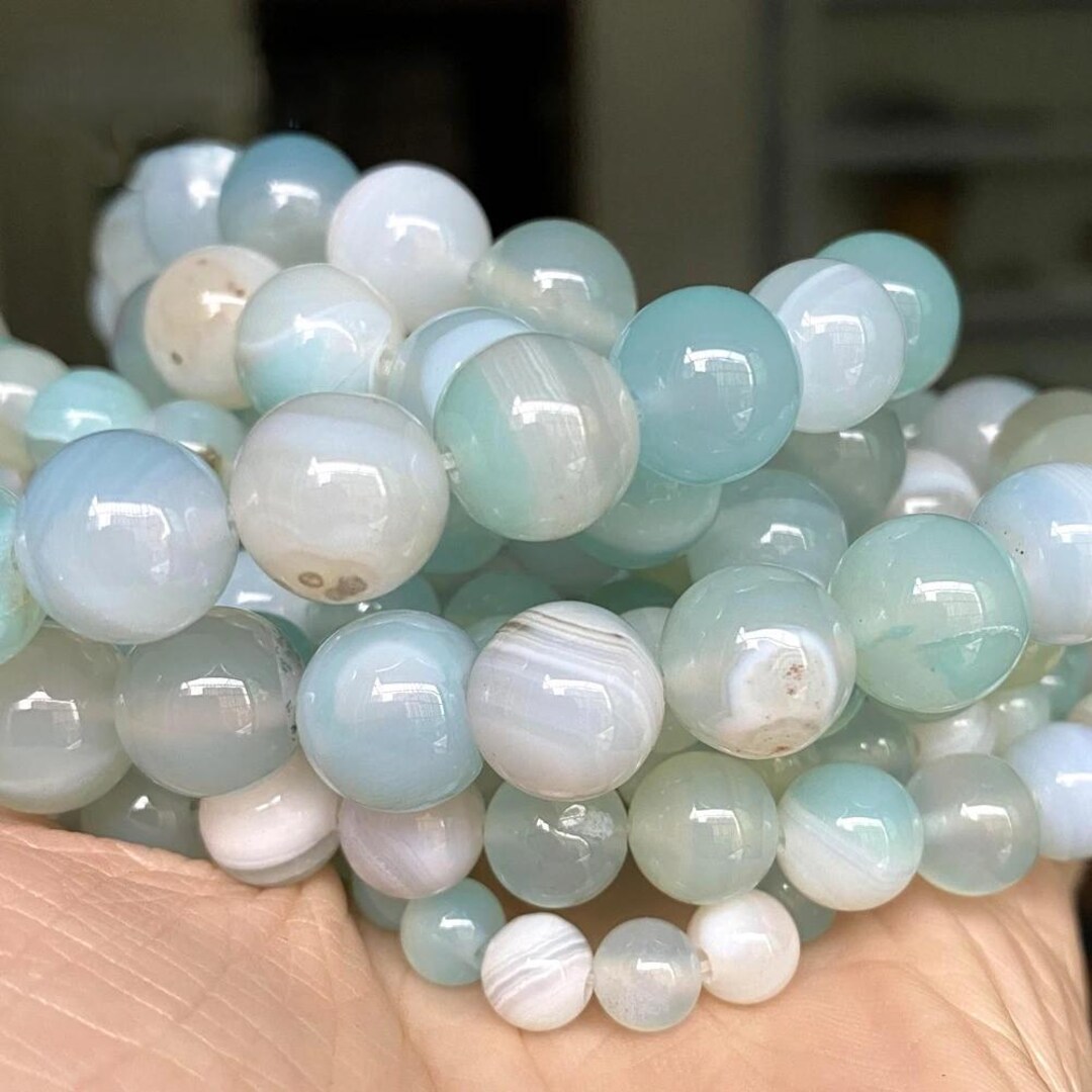Perline di pietra rotonda di agata blu naturale a forma di