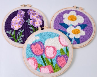 Kit de bordado DIY con aguja perforadora: proyecto de bordado preimpreso con hilo para decoración del hogar.