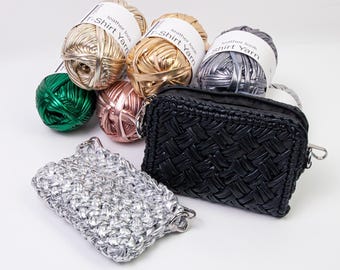 T-Shirt Yarn, 100% Polyester Metallic leather look Yarn for Crochet Bags, Baskets, Rugs, Weaving & DIY Home Decor Crafts