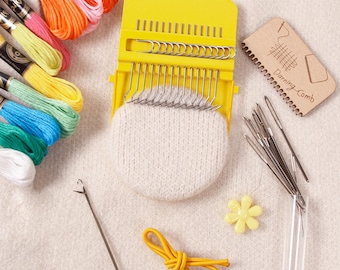 Handheld Darning Loom Kit, Visible Mending Kit with Needles, Thread & Storage Pouch, Speedweve Style Repair Tool