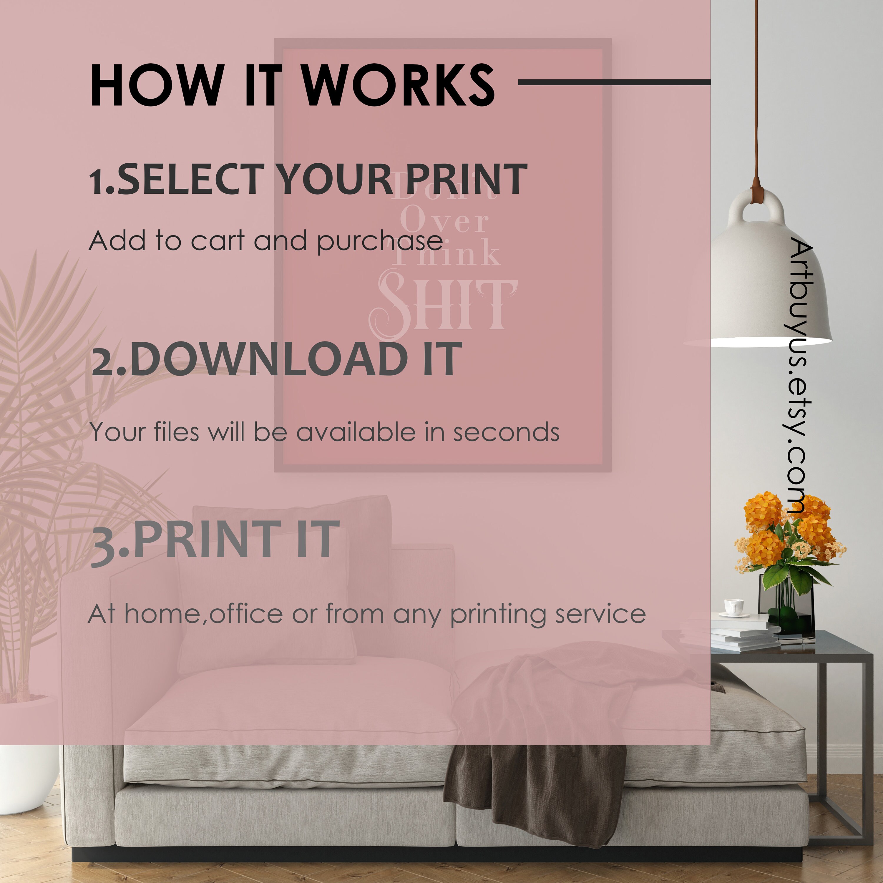 Pink & Green Floral Wall Art Print Printable Wall Art Decor Etsy