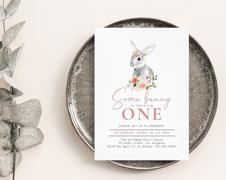 Some Bunny Is One Birthday Invitation Easter Birthday Invitation First Birthday Invitation Editable Invitation Birthday Party