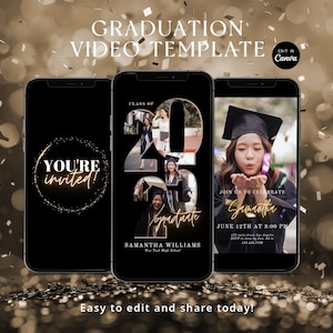 Class of 2025 Photo Collage Graduation Video Invitation, Text Message Invite, Graduation Evite, Animated Invitation, Phone Invite Canva