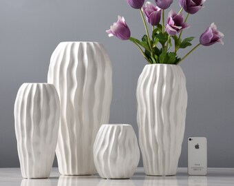 Vase White Ceramic Home Decoration Ornaments Living Room Flower Arrangement Bottle DELICATEWNN Size : 3710cm