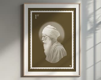 Stampa artistica da parete Sikh senza cornice di Guru Nanak Dev Ji / Decorazione per la casa spirituale minimalista / Regalo religioso punjabi