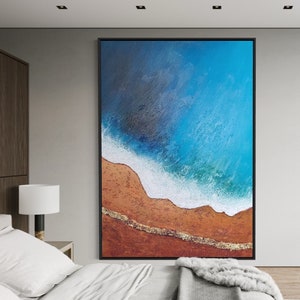 Calm Beach Waves, Large Ocean Abstract Coastal Art, Acrylic Oversize Beach Painting, Hand Painted Ocean Thick Texture Coastal Wall Art