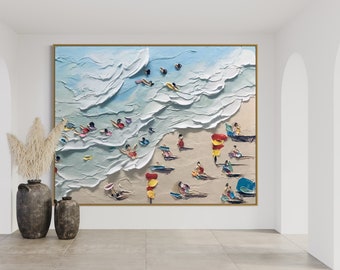 Dipinto di spiaggia strutturato: grande arte costiera oceanica