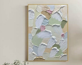 Light Green White Abstract Art, Vertical Large Original Art, Custom Oversized Oil Painting, Hand Painted Abstract Thick Texture Modern Art
