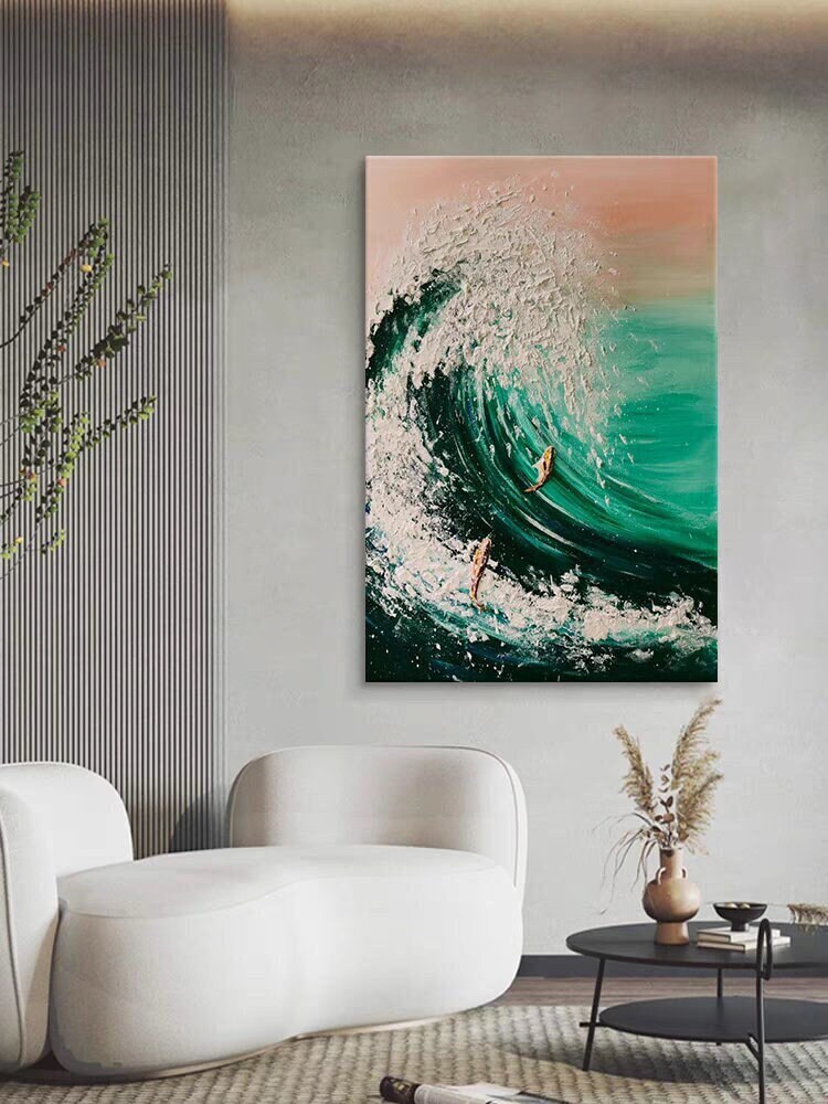 Original Ocean Wall Art, Acrylic Oversize Vertical Fish Painting, Minimalism Hand Painted Thick Texture Modern Vivid Colors Painting