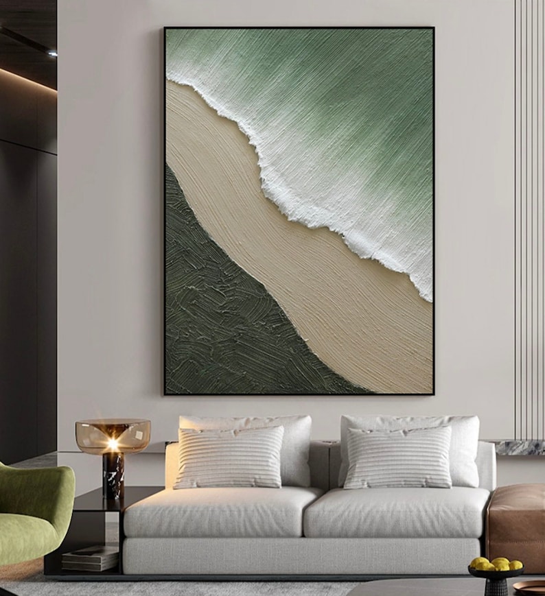 Green Waves on Beach, Seaside Ocean Art, Oversized Modern Large Knife ...