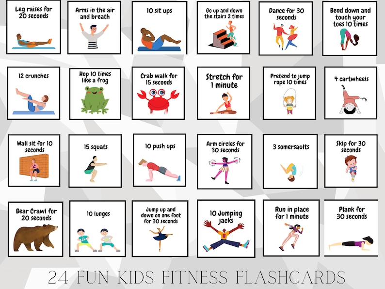Kids Fitness Flashcards | Fun Exercise Cards (digital Download) - Etsy UK