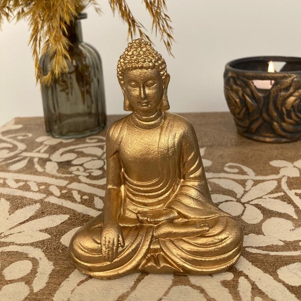 Gold Gautama Buddha Statue, Shakyamuni Buddha Statue,  Small Meditation Buddha, Meditation Altar Decor, Altar Idol