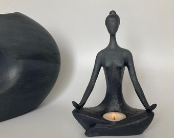 Silver Nacreous Yoga Pose Statue Tealight Candle Holder, Woman Yoga Figurine, Modern Yoga Sculpture,  Meditation Yoga Figurine