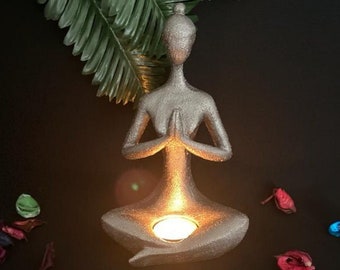 Silver Yoga Pose Statue Tealight Candle Holder, Woman Yoga Figurine, Modern Yoga Sculpture,  Meditation Yoga Figurine