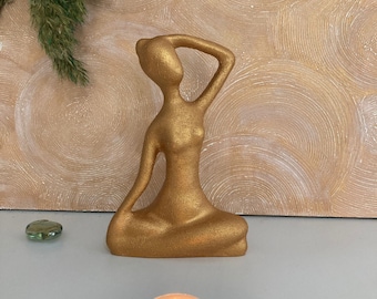 Gold Yoga  Pose Statue, Gold Nacreous Woman Yoga Figurine, Modern Yoga Scalputure, Meditation Statue