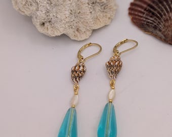 Muschel und Aqua Tropfen Ohrringe