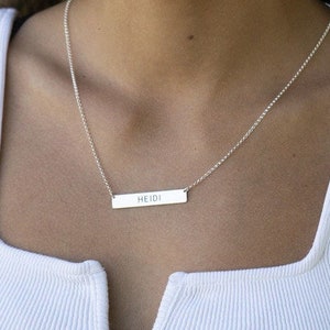 925 Sterling Silver Bar Necklace Engraved Necklace Name Necklace Personalized Jewelry Custom Name Plate Necklace Gold Minimalist Necklace