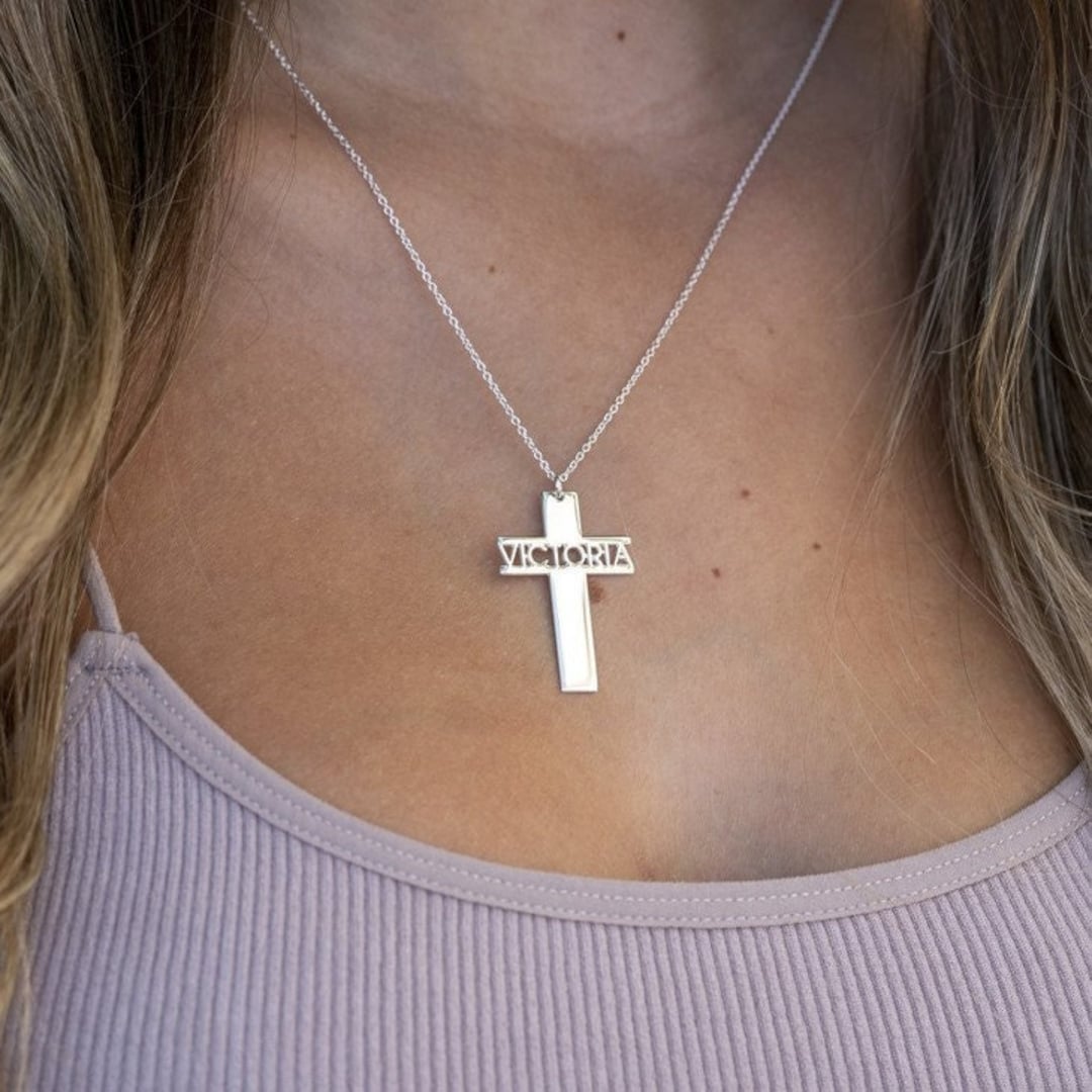 Cross Necklace With Name Necklace Custom Name Necklace Etsy