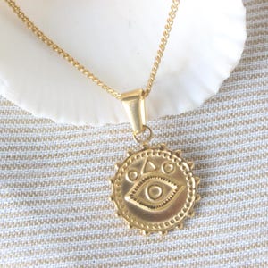Gold Evil Eye Necklace: Stainless Steel Protection Amulet