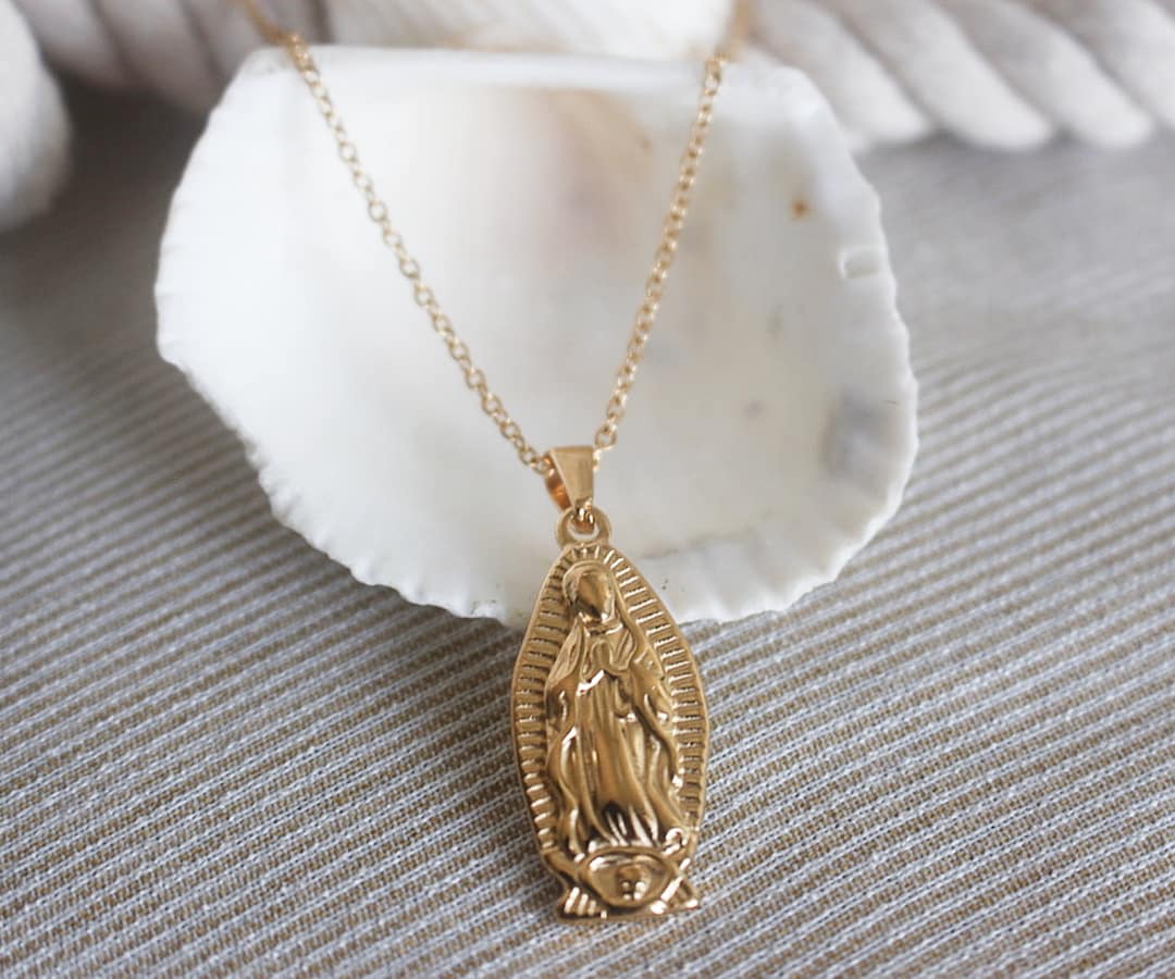 18k Gold Virgin Mary Necklace: Our Lady of Guadalupe Pendant - Etsy