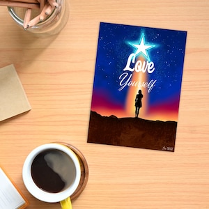 Shining Star Self Love Poster - Vrouw en sterrenhemel illustratie - Inspirerende interieurdecoratie - 13x18cm