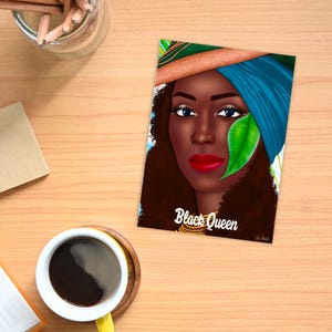 Retrato de mujer negra de la Reina Negra – Ilustración digital 13x18 cm – Arte afro para una decoración mural poderosa y femenina