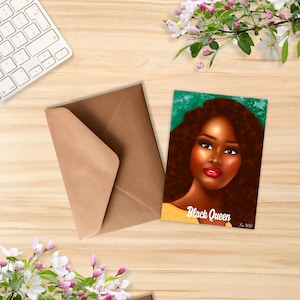 Portret van een zwarte vrouw met een zwarte koningin – Digitale illustratie 13x18 cm – Afro-kunst voor krachtige en vrouwelijke wanddecoratie